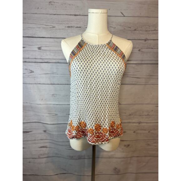 THML Tops - Boho Aztec Floral Embroidered Geometric Scalloped Sleeveless Top THML Size Small